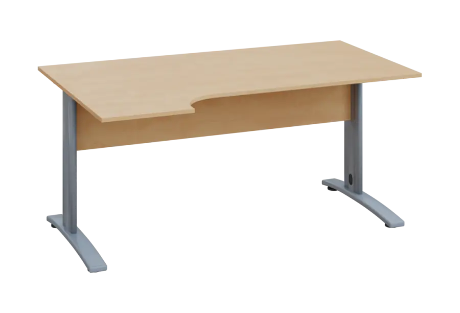 ERK 18 - 164 stůl kancelářský, rohový, levý, kovová podnož stříbrná, deska 18 mm, široký 1600 mm, bříza irská